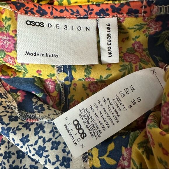 ASOS Floral Patchwork Midi Dress Button Satin Cottagecore Coquette Romantic 6 - Picture 15 of 16